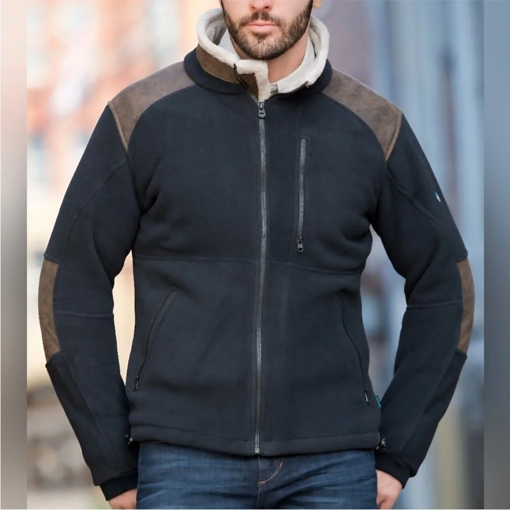 Kuhl Men’s Black Fleece Jacket w/Camel Shearling Neck Size: M